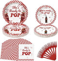 She's Ready to Pop Party Decorations 25 Guests，125 Pcs Baby Shower Paper Plates Napkins Forks Set Tableware，Disposable Red Gingham Paper Plates Set for Camping, Picnic, Baby Shower Party Decoration by Rokochoes