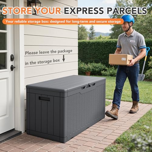 105 Gallon Deck Box Outdoor Indoor Waterproof Storage Box, Gray - Image 4