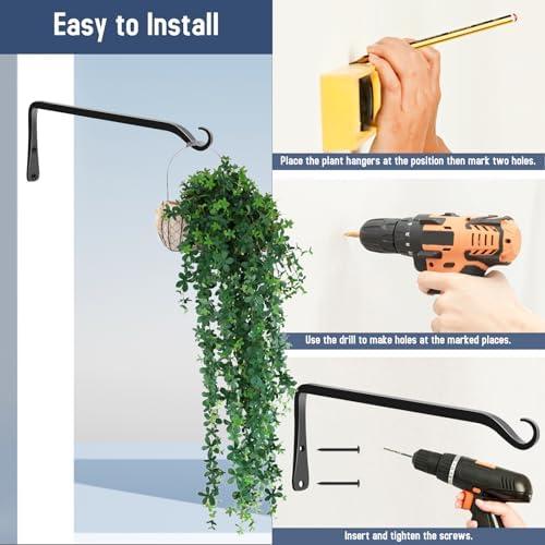 FEED GARDEN 2 Pack 12 Inch Hanging Plant Bracket Wall Hooks Decorative Plant Hangers for Outdoor Hanging Bird Feeders, Wind Chimes, Plant Baskets, Black - Image 6