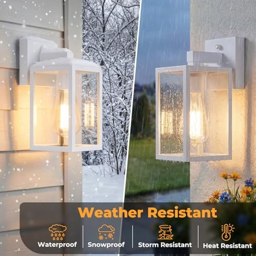 FOLKSMATE 2 Pack Dusk to Dawn Outdoor Wall Light Fixtures, Exterior Porch Light, Waterproof Wall Sconces Lanterns, Sensor Lighting Wall Mount for House Doorway Garage, White - Image 4