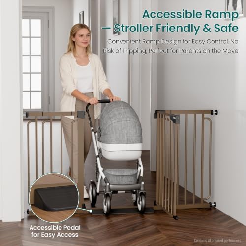 Cumbor 30.4-56.8" Extra Wide Baby Gate, Auto Close Dual Lock Dog Gate Brown - Image 4