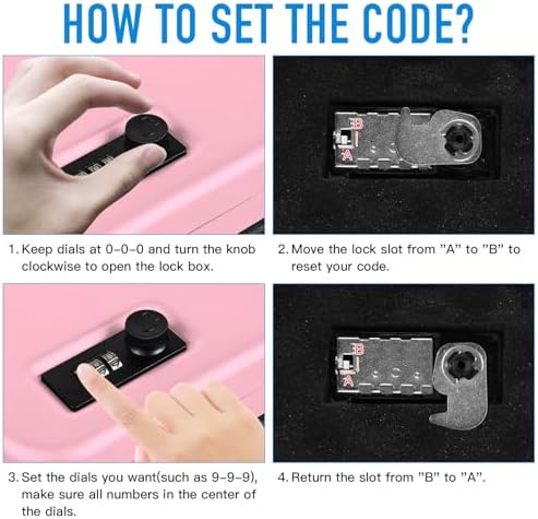TENAMIC Pistol Safe, Portable Travel Gun Safe, Solid Steel Handgun Lock Box for Home, Gun Safes for Car, Pink - Image 5