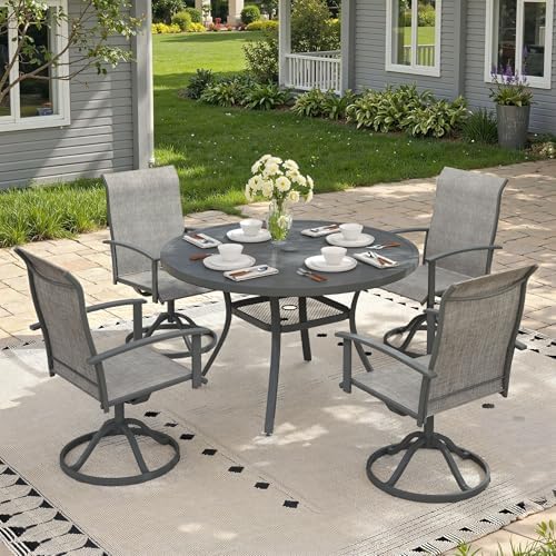 Outdoor Dining Table with Adjustable Umbrella Hole, 40.6" All-Weather Round Patio Dining Table for 4, Metal Patio Table with Storage Shelf for Garden Lawn Porch Deck Yard, Dark Grey - Image 4