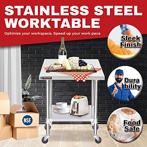 DuraSteel 30x30 NSF Stainless Steel Cart - Heavy Duty Rolling Food Prep Table with Undershelf - Metal Utility Cart for Commercial Restaurant Kitchen, Laundry, Outdoor Portable BBQ Grill - Image 4