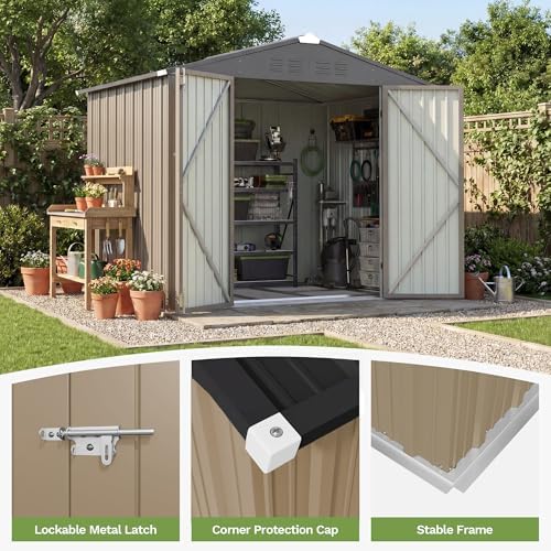 Patiowell 8x6 FT Outdoor Storage Shed with Floor Frame, Metal Garden Sheds - Image 4