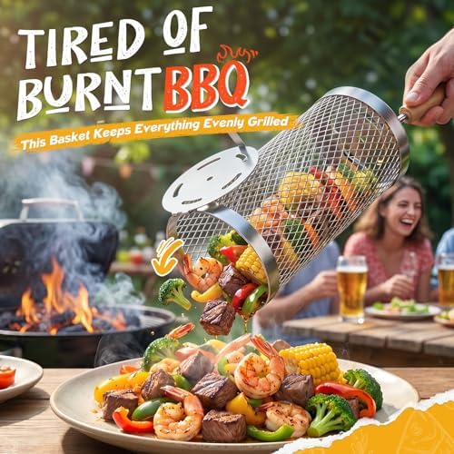 Rolling Grill Basket, Grilling Accessories 2 Pack, Gifts for Men - Image 4