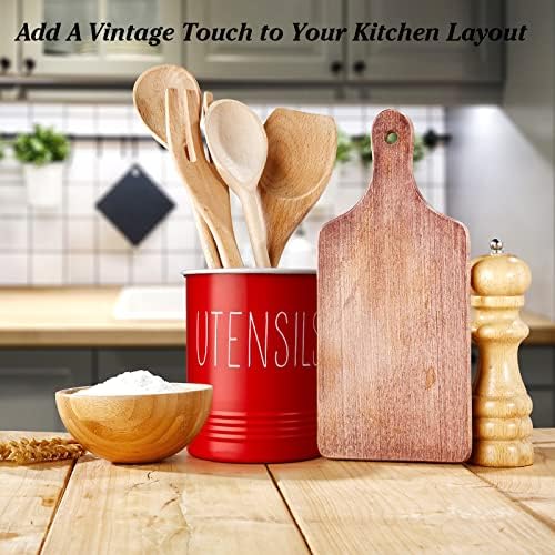 Bivvclaz Kitchen Utensil Holder - 6.7" Utensil Holder for Kitchen Counter - Cooking Utensil Crock with Cork Bottom - Red Decor and Accessories - Countertop Utensil Storage Caddy Organizer - Image 5