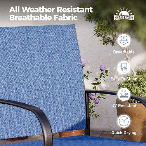 SUNSHINE VALLEY Patio Dining Set for 4, 37" Metal Table & Blue Chairs - Image 2