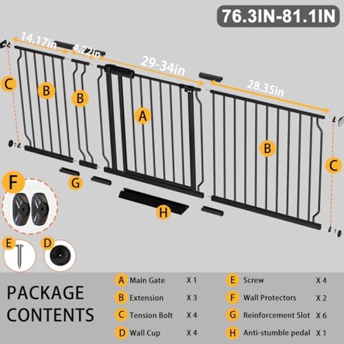 Fairy Baby 76.3-81.1 Inch Extra Wide Baby Gate for Stairs Doorways No Drill - Image 2