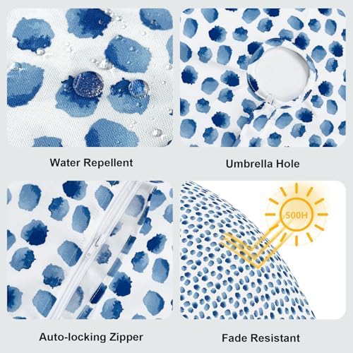 LVTXIII Round Outdoor Tablecloth with Umbrella Hole and Zipper, Water-Repellent 60 Inch Patio Table Cover for Bistro, Garden, Patio & Picnic, Brush Blue - Image 4