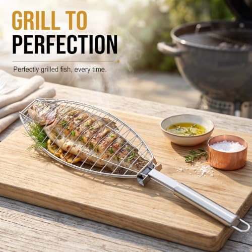 2 Packs Fish Grill Basket - Premium Stainless Steel Large Fish Basket for Grilling - Perfect for Cooking Whole Fish - Image 5
