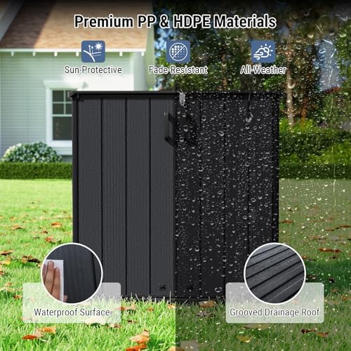 Tangkula 23.5 Cu.ft Outdoor Storage Shed, All-Weather Resin Patio Storage Box with Floor, Lockable Door & Removable Shelf, Waterproof Deck Box for Garden Tools - Image 5