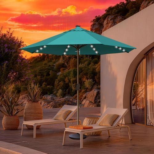 EliteShade USA 10-Year-Non-Fading 10ft Market Patio Umbrella, Commercial Grade Table Sun Umbrella with 80 Solar LED Lights, Crank Open, Windproof & UPF 50+ UV Protection for Garden, Deck, Pool, Backyard, No Tilt, Teal - Image 3