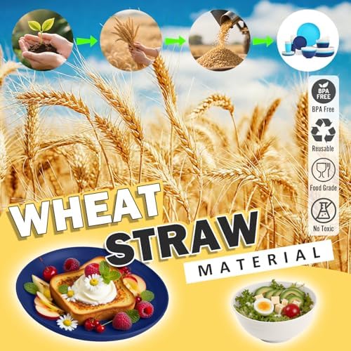Wheat Straw Dinnerware Sets of 32, Unbreakable Plates and Bowls Sets Service for 8, Dinner Plate/Dessert Plate/Bowl/Cup, for Outdoor Camping RV Apartment Essentials - Island Color - Image 5