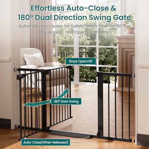 Cumbor 30-54" Extra Wide Baby Gate for Stairs & Auto Close Dog Gate Black - Image 4