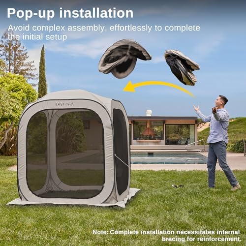 East Oak Pop up Screen Tent with Mosquito Netting, Portable Screen House Canopy Shelter, 6 x 6 FT Instant Screen Gazebo & UPF 50+ UV Protection for Patio, Backyard, Deck & Outdoor Activities, Beige - Image 2
