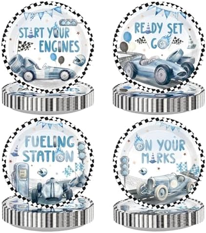 60 Pcs Vintage Race Car Paper Plates 9" Heavy Duty by Greencian