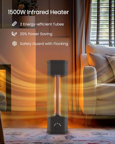 Electric Patio Heater Outdoor Indoor Use, 360°All-round Heating, 1500W Infrared Tower Heater, Tip-Over & Overheat Protection, Portable Space Heater for Large Room, Backyard, Home - Image 3