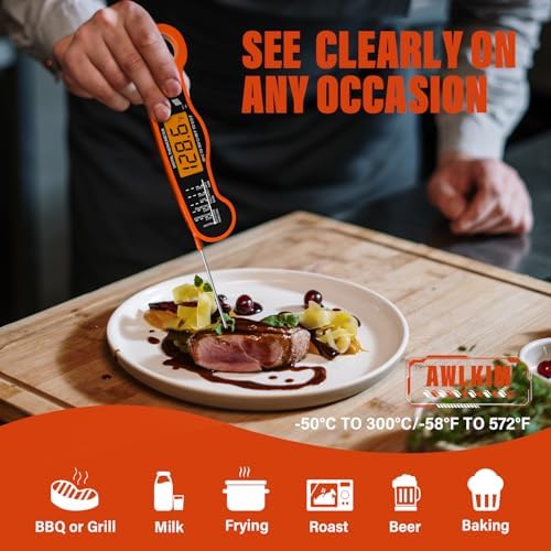 AWLKIM Meat Thermometer Digital, Instant Read Food Thermometer, Orange - Image 5