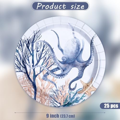 WRAPAHOLIC 25Pcs Ocean Paper Plates - 9 Inch Octopuses and Aquatic Plants Disposable Plates Decorative Dinner Plates for Party Tableware Supplies Table Decor - Image 2