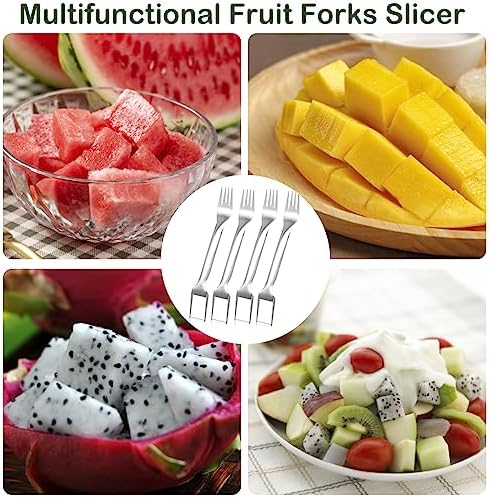 4 Pcs Watermelon Fork Slicer Cutter, Stainless Steel 2-in-1 Watermelon Fork Slicer, Portable Watermelon Fork Watermelon Cutter Slicer Tool Fruit Forks Slicer for Home Party Camping Kitchen Gadget - Image 6