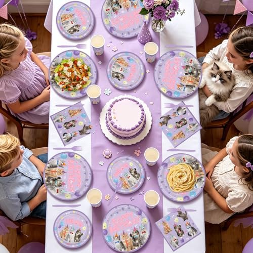 168 Pcs Purple Cat Birthday Party Decorations,Serves 24 - Image 6