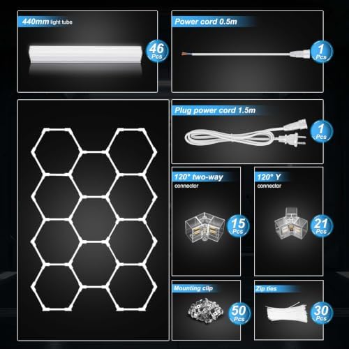 FERUERW Hexagon Garage Lights 11 Hex Grid, 3 Color Temperature - Image 2