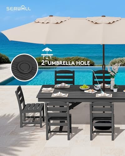 SERWALL 9Pcs 84" HDPE Outdoor Dining Set for 8 with Armless Chairs,Black - Image 5