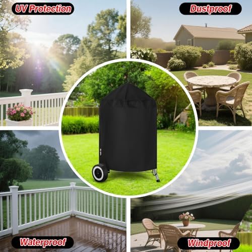 Grill Cover for Weber Kettle Charcoal 22 Inch, Heavy Duty Waterproof BBQ Grill Covers Fade Resistant - Image 7