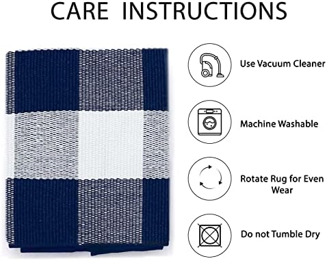 IOHOUZE 3x5 Buffalo Plaid Outdoor Rug, Washable Front Porch, Navy White - Image 6