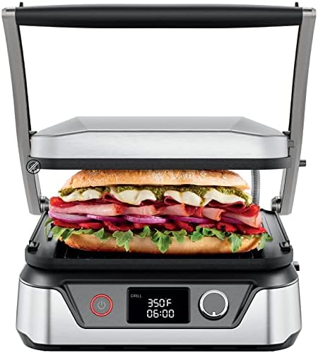 Chefman 5-in-1 Digital Panini Press Grill Sandwich Maker and Griddle Grill Combo with Removable, Reversible Dishwasher-Safe Grilling Plates, Opens 180° for Indoor BBQ /Flat Top Grill, Stainless steel by Chefman