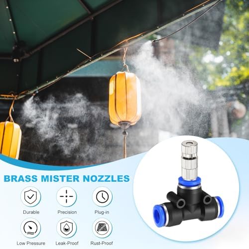 M METERXITY 5-Set Brass Misting Nozzles Tees Kit, 0.02"/0.5mm Orifice Mister Replacement Nozzles with Filter Mesh for Outdoor Cooling System/Greenhouse, Water Misting Nozzle Tees Kits - Image 4