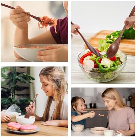 cobee Wooden Spoon and Fork for Eating,8Pcs Wood Dinner Utensil Set Handmade Reusable Kitchen Wooden Flatware Tableware Cutlery Set for Stirring Cooking Camping Party 9 Inch - Image 6