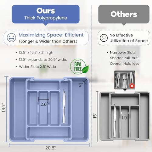 Caperci Large Silverware Organizer Tray for Kitchen Drawer Utensils Thicker - Image 3