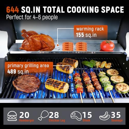 Redlife 6-Burner Propane Gas Grill, 60,000 BTU Outdoor BBQ Grill - Image 2