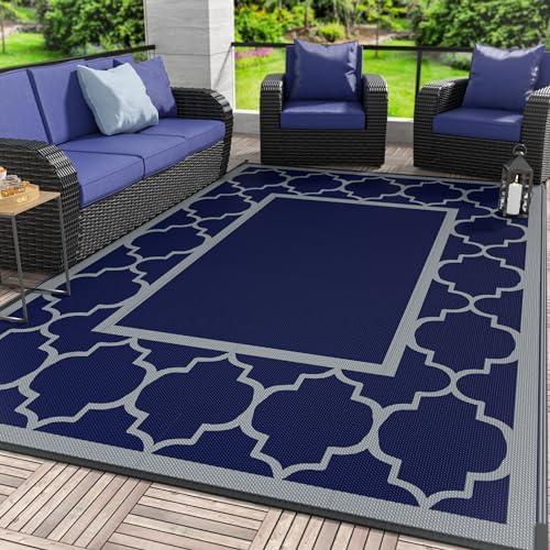 GENIMO Outdoor Rug, Waterproof Plastic Rugs for Patio, 6'x9' Blue Grey by GENIMO