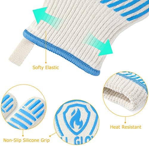 QUWIN BBQ Gloves, Oven Gloves 1472℉ Extreme Heat Resistant, Grilling Gloves Silicone Non-Slip Oven Mitts, Kitchen Gloves for BBQ, Grilling, Cooking, Baking-1 Pair… (Blue, One Size Fits Most) - Image 6