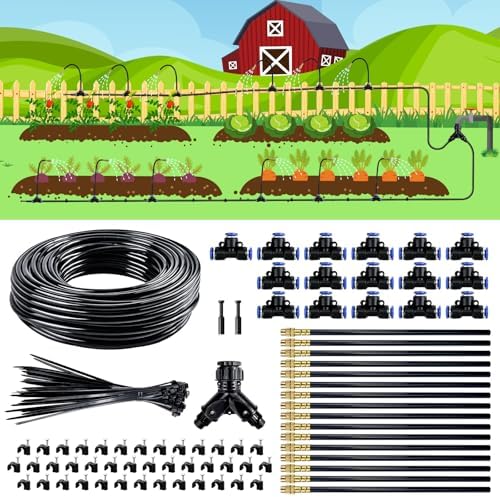 Drip Irrigation System,100 Ft Quick-Connect Garden Sprinkler Kit with 16pcs 360° Adjustable Nozzles for Garden, Lawn, Greenhouse, Raised Beds & Outdoor Plants by GCNBCNB