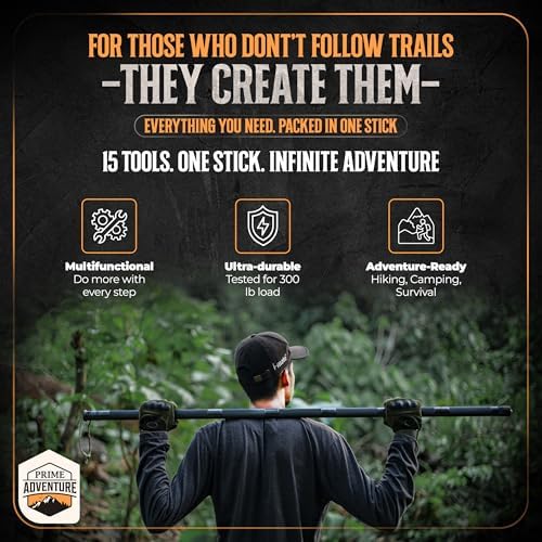 Prime Adventure 15-in-1 Tactical Survival Walking Stick & Hiking Staff – Heavy-Duty Collapsible Multitool for Camping, Hiking & Outdoor Survival Gear (8 Tubes, Premium Build) - Image 2