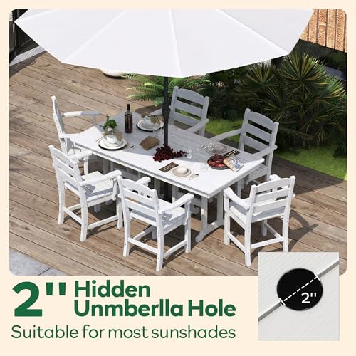 HOPUBUY 5 Pieces Patio Dining Set for 4, 71" HDPE All-Weather Patio Table and Chairs Set with Umbrella Hole, Durable Outdoor Furniture Set for Garden, Backyard, Lawn & Poolside (White) - Image 3