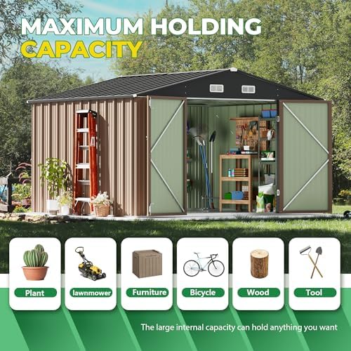 Devoko 10x8 FT Outdoor Storage Shed, Brown - Image 5