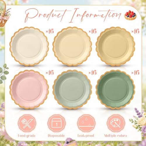 96 Pcs Sage Green and Pink Paper Plates 9 Inch Scalloped - Image 3