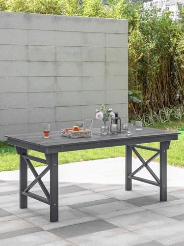 HDPE Outdoor Dining Table, 66.9” Rectangle Patio Dining Table for 6, All-Weather HDPE Outdoor Table with 2.2” Umbrella Hole, HDPE Patio Furniture for Deck, Backyard, Garden, Pool, Smoke Gray - Image 2