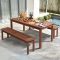 VINGLI 3-Piece Outdoor Dining Set, 69" Rectangular Wood Patio Table with 2 Benches, All-Weather Brown Fir Patio Furniture Set for Garden, Backyard, Lawn, Deck by VINGLI