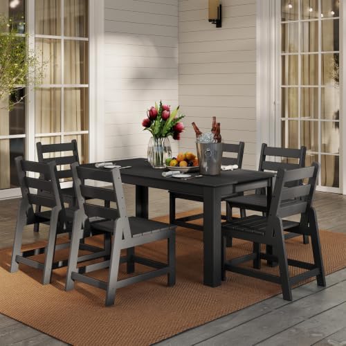GREENVINES 7-piece Outdoor Dining Set, HDPE Table & 6 Armless Chairs, Black by GreenVines