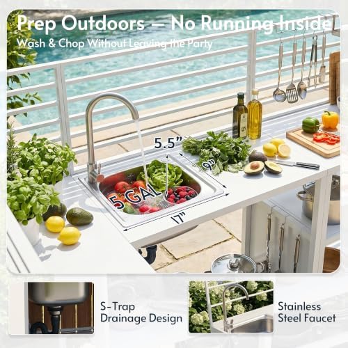 Modular Outdoor Kitchen Island with Sink, 5Pcs Prefab Outdoor Cabinets Kit - Image 5