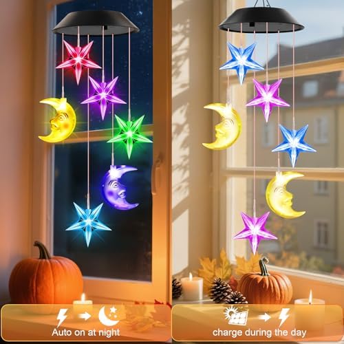 Winzwon Solar Lights Outdoor Moon Star Wind Chimes for Outside - Image 5