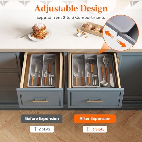 Lifewit Utensil Organizer for Kitchen Drawer, Expandable Cooking Tray - Image 4