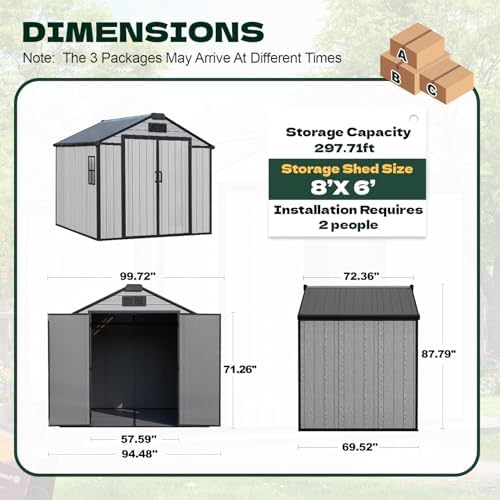 8 x 6 FT Resin Outdoor Storage Shed with Floor, Plastic Garden Shed - Image 2