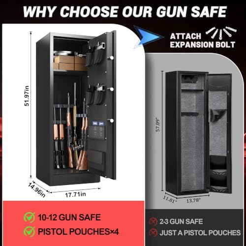 8-10 Gun Safe, Rifle Safe with 3 Quick‑Access Entry Modes, Gun Cabinet with Silent & Alarm Mode, Gun Safe for Rifles with Adjustable Shelves, 51.96" Rifle Gun Safe with Easy Assembly - Image 5